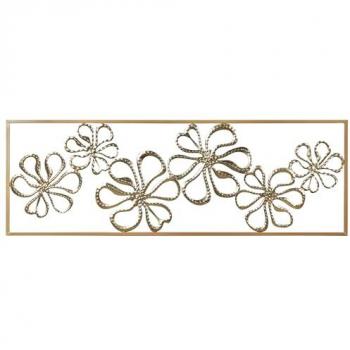 Decoración de Pared Moderna de Hierro Dorado 90 x 31 cm, Diseño Floral Hecho a Mano
