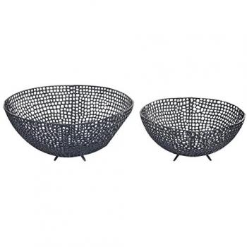Bowl Decorativo Redondo de Metal Negro con Diseño Calado - Conjunto de 2 Krukut