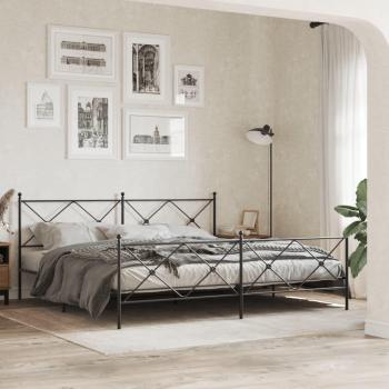 Cuadro redondo con cabecera y pediera de metal negro, 200x200 cm, estructura de cama con cabecero y estribo en color negro