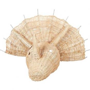 Cabeza de Dinosaurio de Ratán Claro para Decoración de Pared Infantil con Luz Bioko