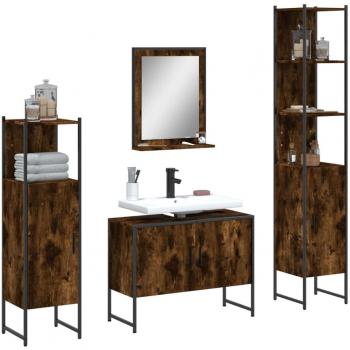 Conjunto de muebles de baño 4 piezas de madera contrachapada de roble humo marrón multicapa