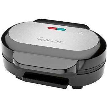 Clatronic HBM 3696 - Grill parrilla para calentar hamburguesas, antiadherente, 2 x moldes de 10,5 cm, bandeja recoge grasa, 1000W