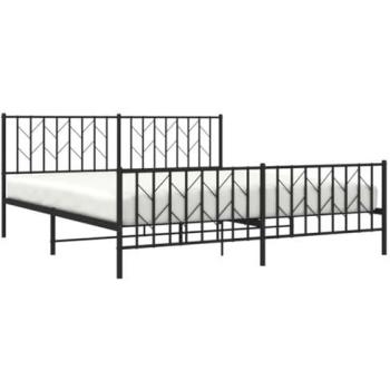 Estructura de cama metal negro 183x213 cm con cabecero y pie de cama, sin colchón, incluye estribo, ideal para dormitorio