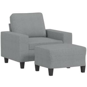 Sillón con Taburete Tela Gris Claro 60 cm, Asiento con Respaldo y Reposabrazos, Sofá de Relax para Salón Hogar