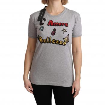 Dolce & Gabbana Gray Cotton Amore e Bellezza Top T-shirt - IT42|M