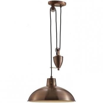 Colgante de techo abovedado Wellington en cobre antiguo con 1 bombilla E27 y sistema de polea, altura ajustable hasta 112 cm