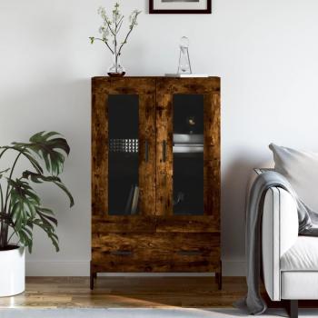 Aparador alto de madera de ingeniería 69,5x31x115 cm en color roble ahumado - Mueble de Almacenaje para salón, Buffet, Armario Auxiliar y Armario de Almacenamiento