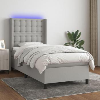 Colchón box spring de muelles con tela LED gris claro 90x200 cm
