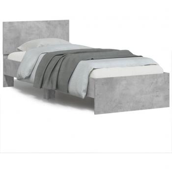 Cama con cabecero y luces LED de hormigón gris 90x190 cm Vidaxl