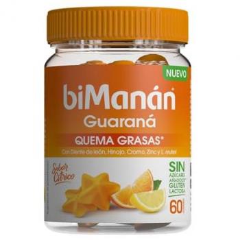 Bimanán® Queima de Gordura Guaraná Gummies 60 Unidades - Complemento alimenticio en forma de gominolas, con ingredientes como diente de león, hinojo, cromo, zinc y Lactobac