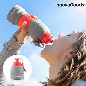 InnovaGoods Botella Plegable de Silicona, Adultos Unisex, Gris Y Naranja, 8 X 11-22 cm