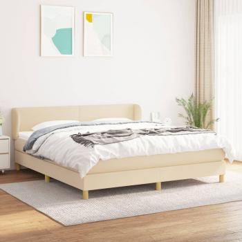 Cama box spring suave con colchón en tela color crema 160x200 cm