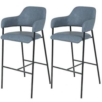 Set de 2 Taburetes Elevados Modelo DRIA Azul Ecopiel/Metal 51x82x106 cm