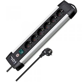 Brennenstuhl Premium-Alu-Line 6-Outlet Extension Power Strip with Switch and 3m Cable