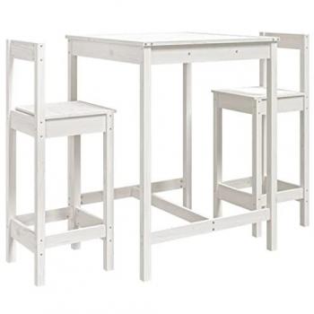 Set de mesa y taburetes altos jardín 3 pzas madera pino blanco