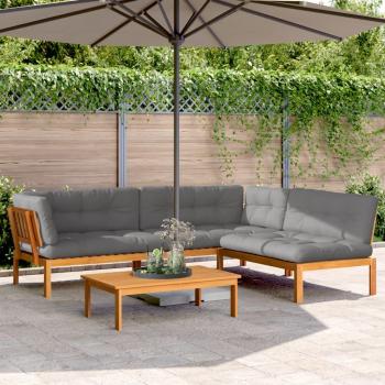 4-Piece Acacia Wood Garden Pallet Sofa Set with Cushions