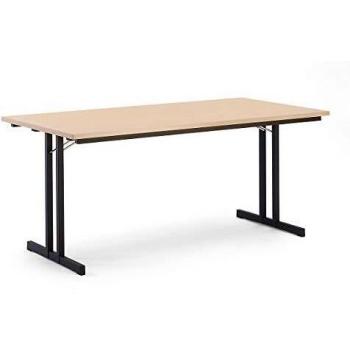 Mesa Plegable Extra Fuerte con Tablero de 18 mm, Altura 720 mm, 180 x 80 cm, Estructura Negra, Decoración de Haya