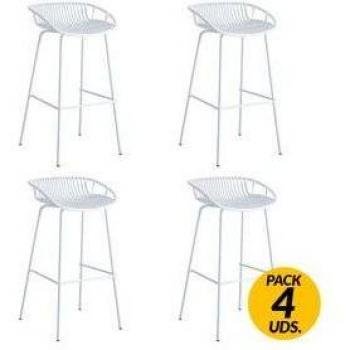Pack de 4 taburetes altos Shell uso interior/exterior en color blanco