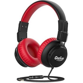 gorsun Auriculares para Niños con Micrófono, 85Db/94Db Volumen Limitado, Material Seguro, Puerto para Compartir, Duradero, Cómodo, Ajustable, Plegable, Auriculares de Diadema para Niños