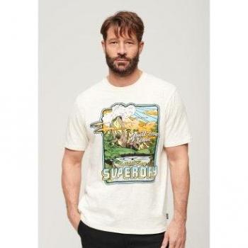 Camiseta de manga corta para hombre Superdry Neon Travel blanca con gráfico suelto