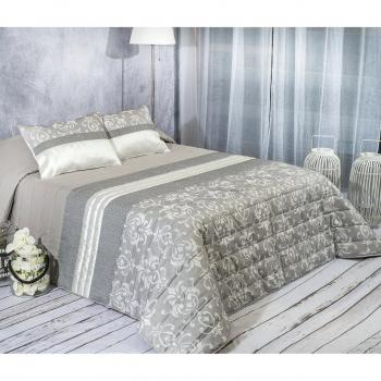 Algodón Blanco Pauleta - Colcha bouti jacquard, para cama de 135 cm, 235 x 270 cm, 2 fundas de cojín, 60 x 40 cm, color gris