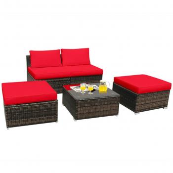4-Piece Rattan Wicker Furniture Set - Red