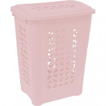 Cesto para ropa sucia con tapa abatible, 60 litros, rosa nórdico, orificios de ventilación