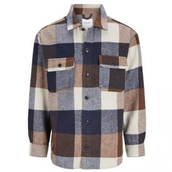 Jack & Jones Bradley Ollie Long Sleeve Checked Overshirt for Men in Navy Blue, Size XS