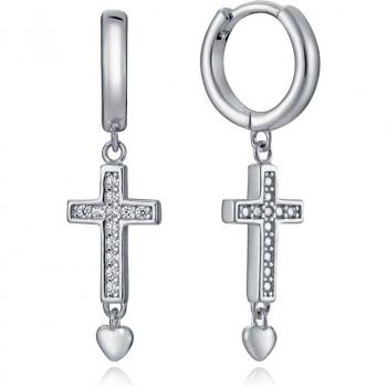 Pendientes Viceroy Sweet 13023E000-30 con aro, cruz y corazón de plata de ley embellecidos con circonias