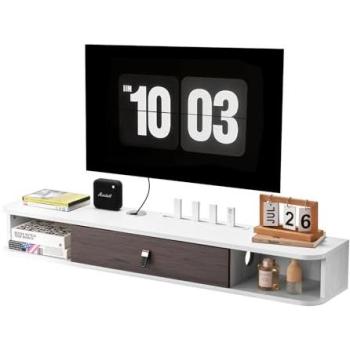 Vevor 120 cm Floating TV Stand with Cable Management, Modern Wall-Mounted Entertainment Console for DVD Player and Game Consoles, White