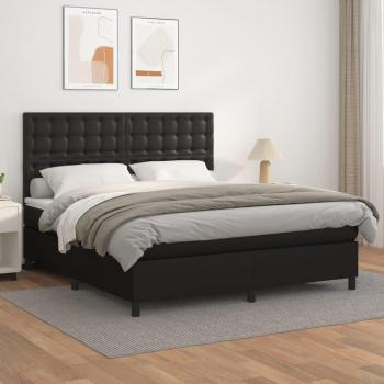 Cama box spring suave con colchón negro 180x200 cm en cuero sintético