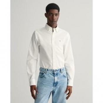 Camisa Oxford Slim Fit Elástica Blanca para Hombre Gant 3230115 - Casual, Clásica, Manga Larga, Algodón