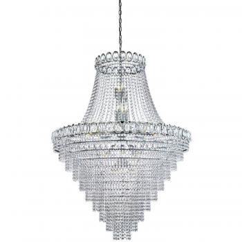Lámpara de araña grande Louis Chrome 28 bombillas 193cm, acabado en cromo, diseño elegante, incluye 28 portalámparas E14, altura de 193 cm