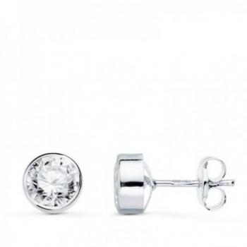 Pendientes de Oro Blanco 18k con Chatón de 6 mm y Circonita a Presión para Mujer