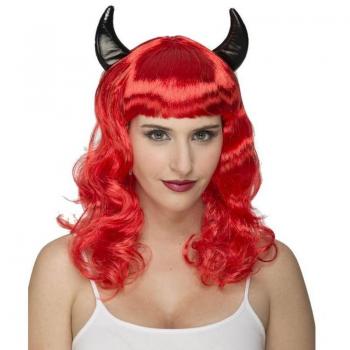 Peluca Roja Ondulada con Cuernos de Demonia - Talla Única