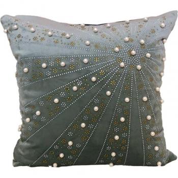Cojín terciopelo con perlitas Romimex Celeste 45 x 45 x 10 cm 400 gramos