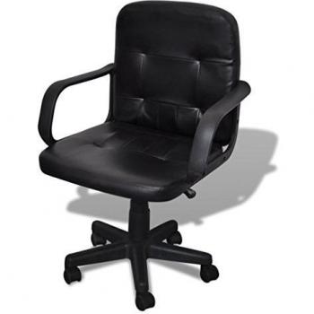 Silla de Oficina de Cuero Diseño de Calidad Negro 59 x 51 x 81-89 cm