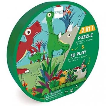 Puzzle 3D Dinosaurios - 36 Piezas - Escenografía 2D y 3D