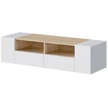 Mueble TV Tamiko 4 Puertas Blanco y Roble 138x36 cm