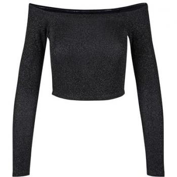 Urban Classics Women's Off Shoulder Glitter Long Sleeve Top - Black - XS