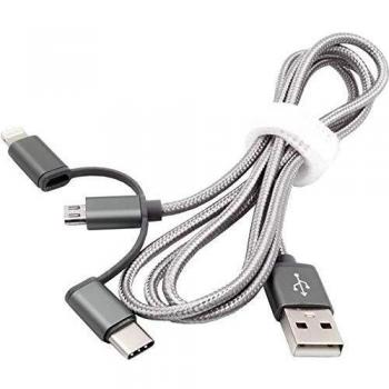 Cable de carga 3 en 1 EXSYS EX-K1403 USB 2.0 (Micro B/Tipo C/Lightning) 1 m Plata