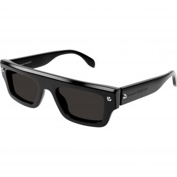 Alexander McQueen AM0427S Col. 001 Unisex Squadrata Nero Sunglasses, Logo-Engraved Rectangular Frame, Black, Size: ONE SIZE