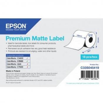 Epson Premium Matte Label Continuous Roll, 102mm x 35m