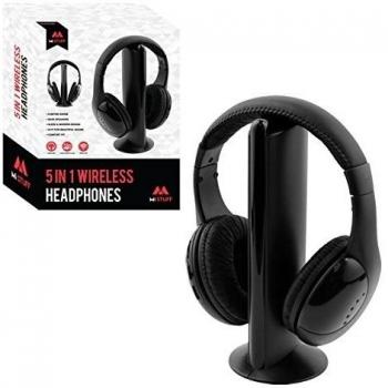 Benross 43300 5-in-1 inalámbrico auriculares de diadema con-micrófono y Radio FM - negro