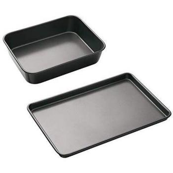 masterclass KitchenCraft Juego de 2 Bandejas de Horno 1mm Acero al Carbono Antiadherente Libre de BPA 39 x 27 cm y 34 x 26 cm