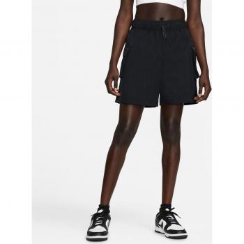 Nike Pantalón corto de mujer Sportswear Essential, talle alto, tejido Woven, color negro, talla L (EU 44-46)