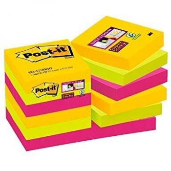 Post-it Super Sticky - Pack de 12 blocs notas, colecciónNuevos colores, nuevos lugares Río de Janeiro, 90 hojas/bloc, 4 amarillo neón, 4 verde neón, 4 rosa fucsia
