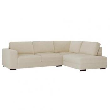 Sofá rinconera derecho de terciopelo acanalado beige MESETA