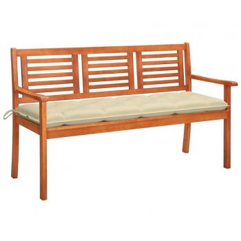 Banco de jardín 3 plazas eucalipto sólido con almohada 150 cm