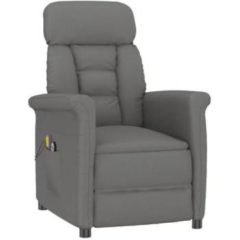 Sillón de masaje eléctrico reclinable ajustable en piel de ante sintético gris oscuro, con reposapiés, ergonómico y elevable